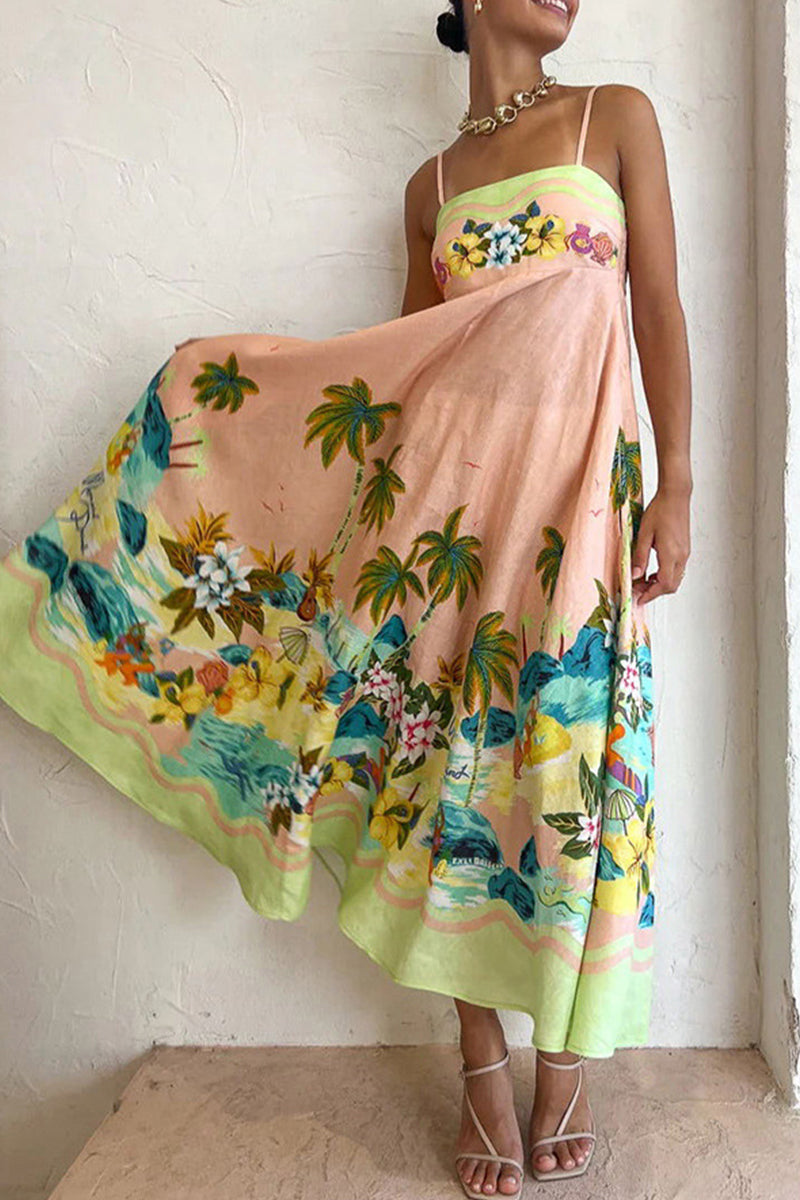 Casual Vacation Floral Patchwork Sling Dress Dresses Colour