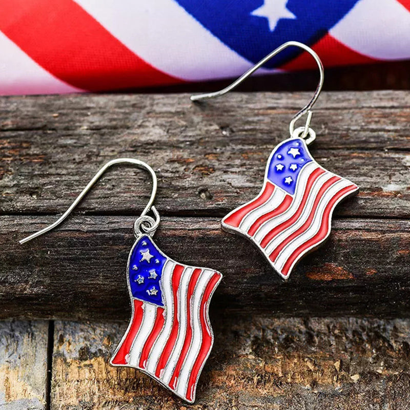 Independence Day Flag Oil Drip Alloy Earrings Silver One Size