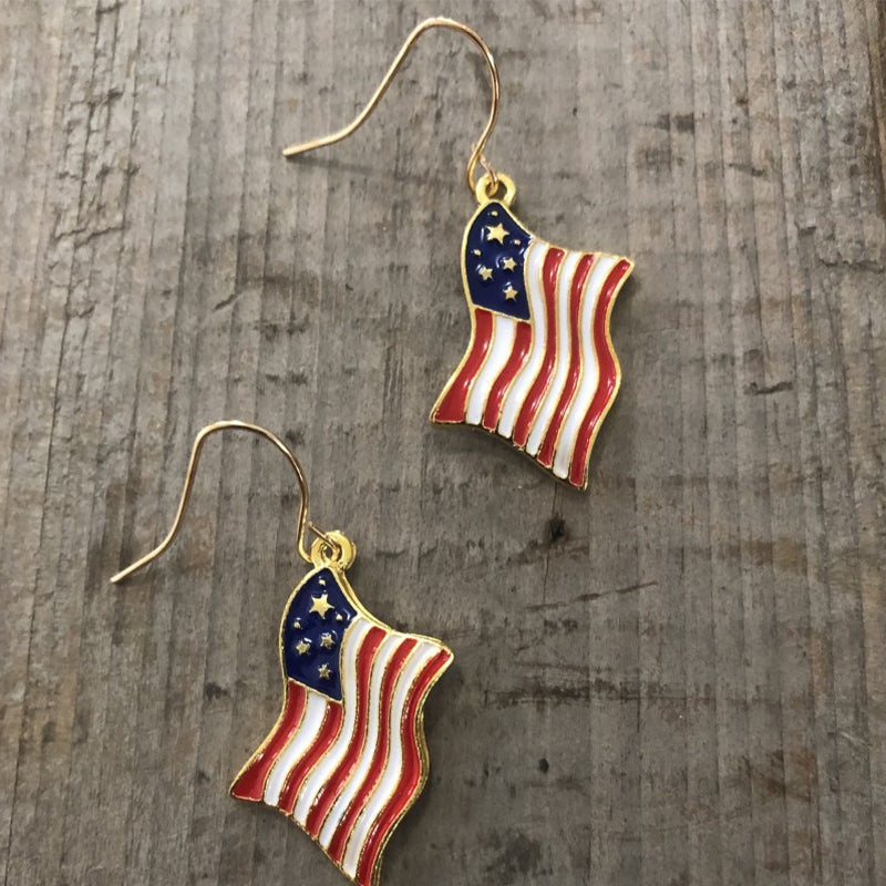 Independence Day Flag Oil Drip Alloy Earrings Gold One Size