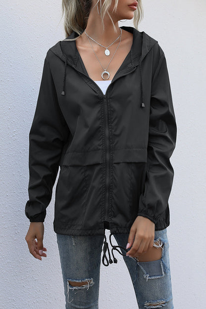 Casual Solid Zipper Hooded Collar Outerwear