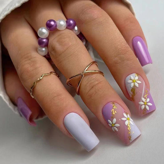 Casual Daily Simplicity Print Patchwork Nail Paste Purple One Size