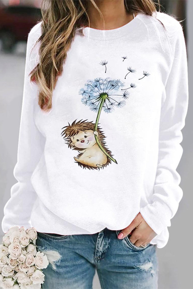 Casual Animal Printing O Neck Tops