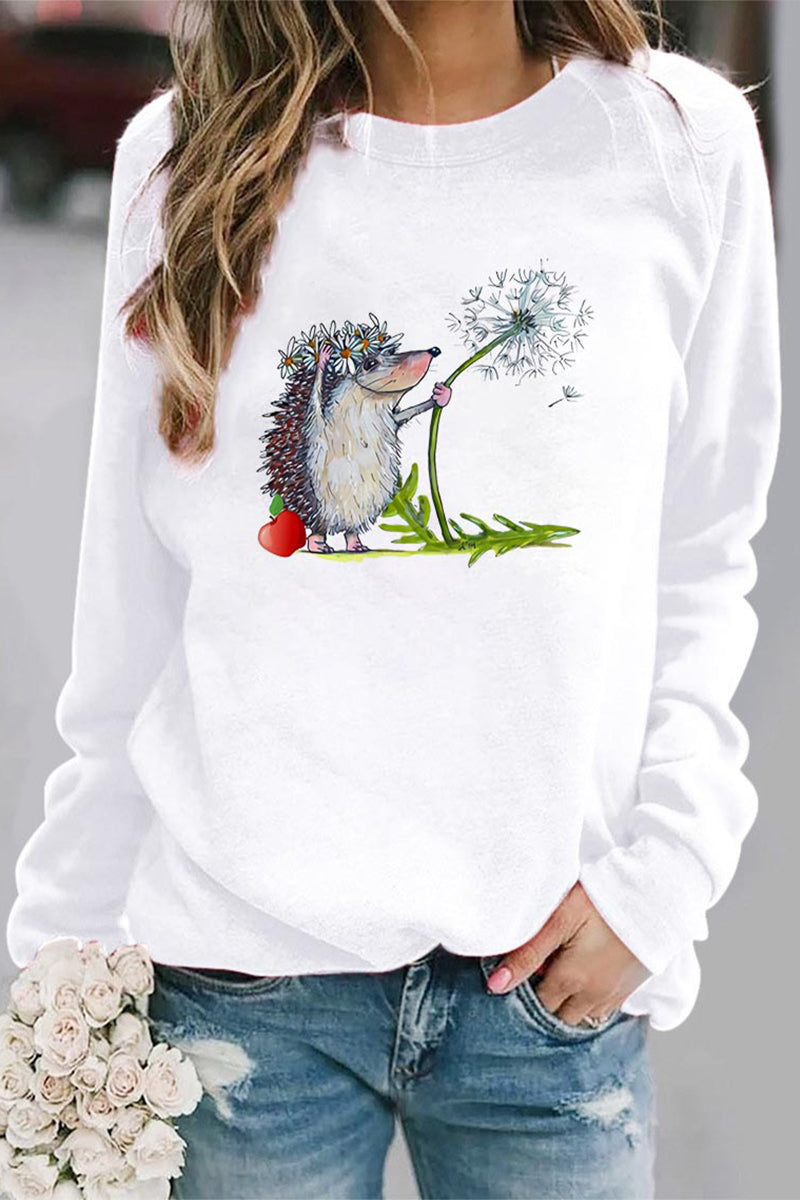 Casual Animal Printing O Neck Tops