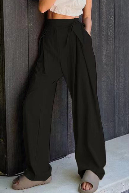 Casual Solid Frenulum Loose High Waist Straight Solid Color Bottoms