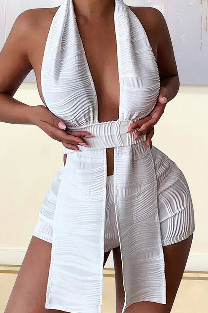 Sexy Solid V Neck Sleeveless Two Pieces