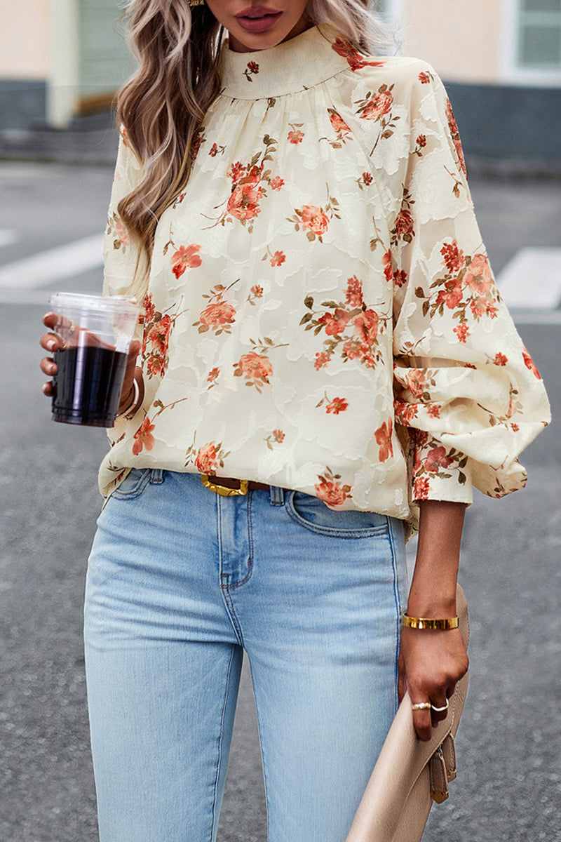 Elegant Floral Bandage Half A Turtleneck Tops