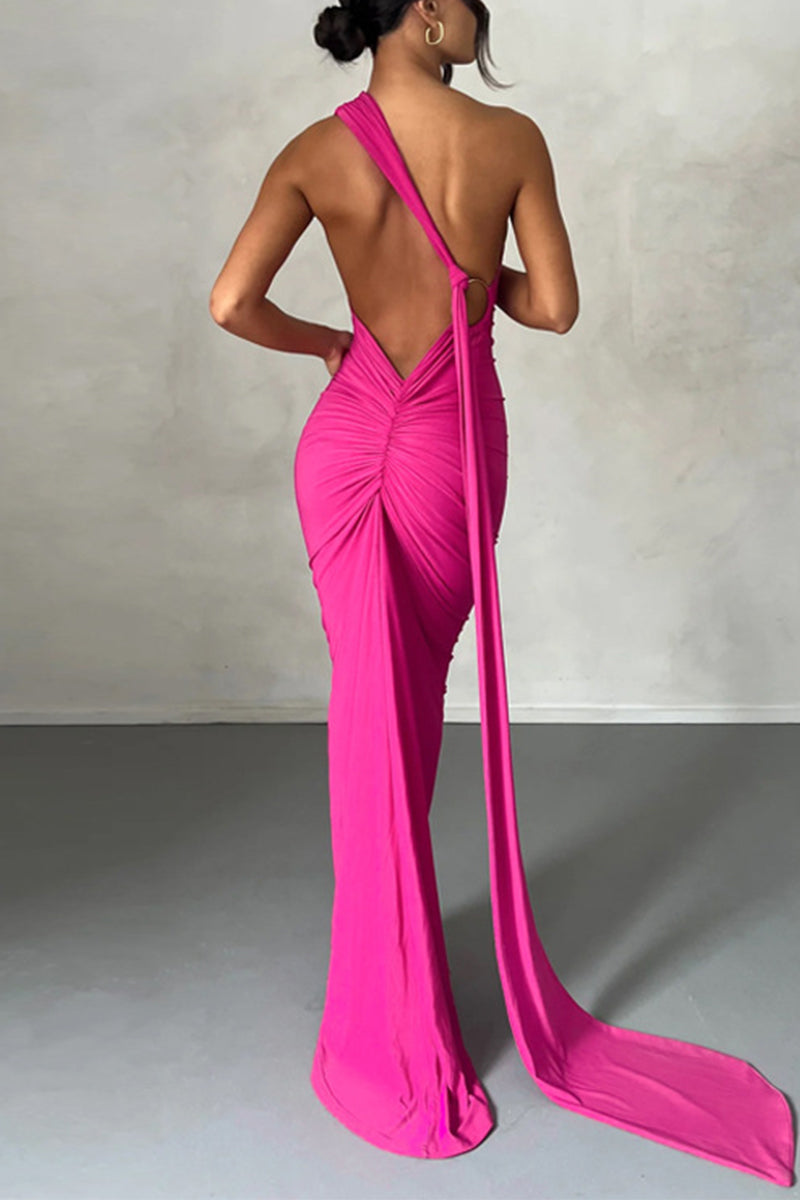 Sexy Solid Backless Halter One Step Skirt Dresses