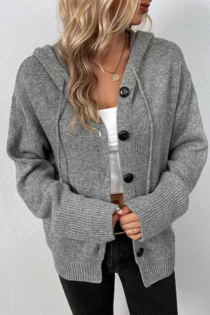 Casual Solid Buttons Hooded Collar Tops