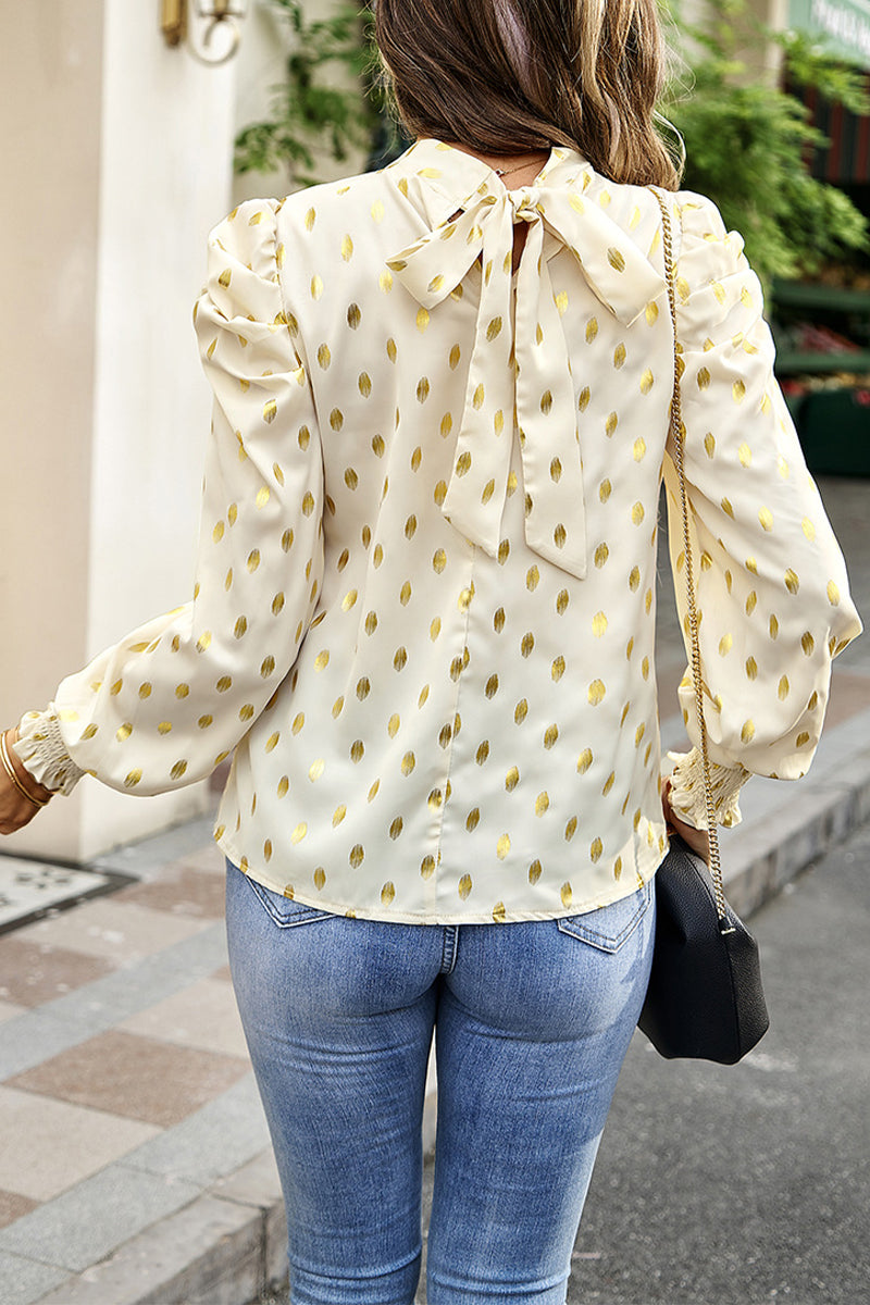 Elegant Polka Dot Fold Half A Turtleneck Tops