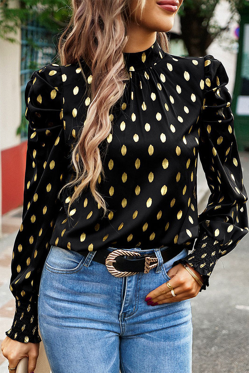 Elegant Polka Dot Fold Half A Turtleneck Tops