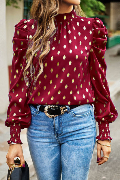 Elegant Polka Dot Fold Half A Turtleneck Tops