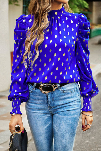 Elegant Polka Dot Fold Half A Turtleneck Tops