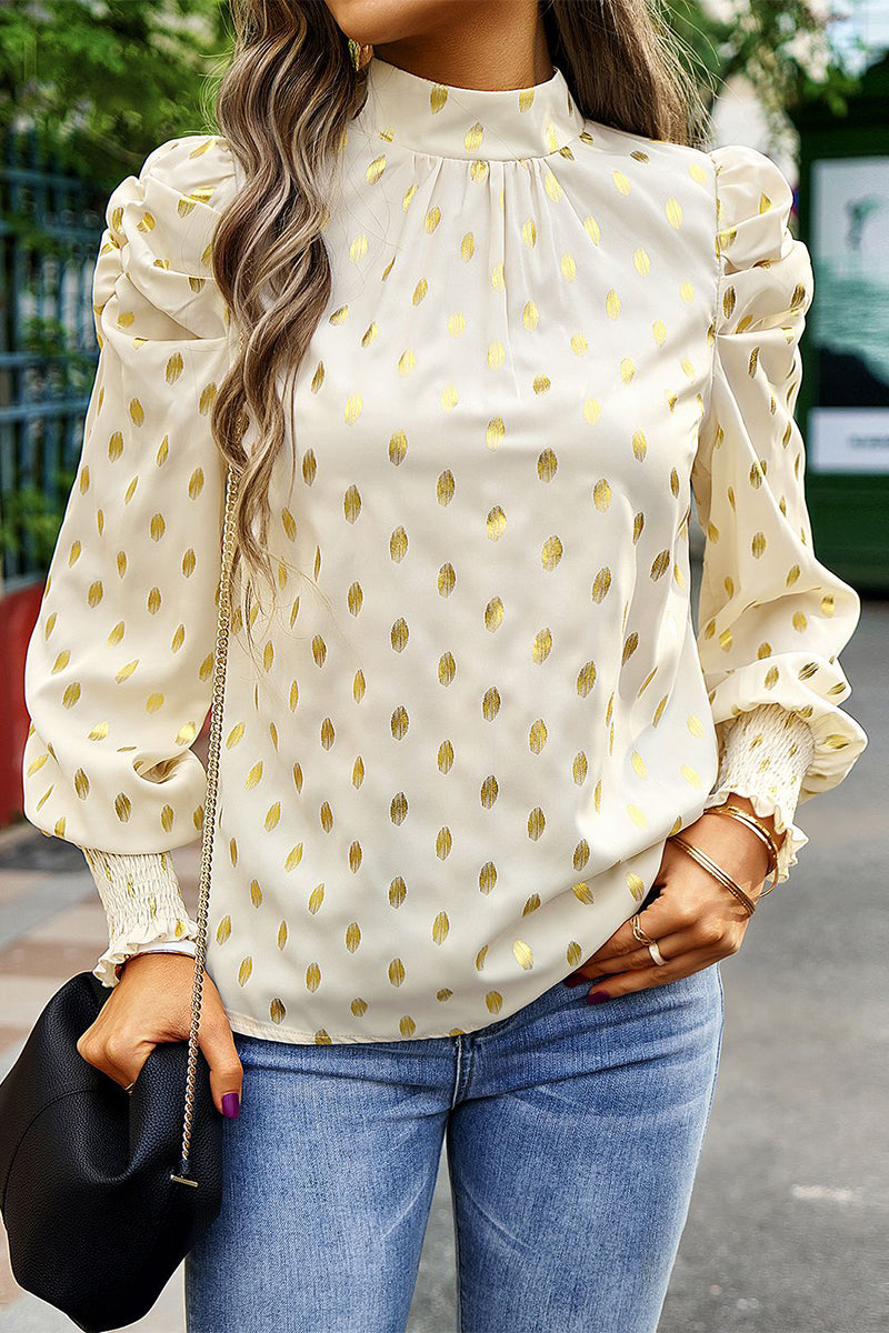 Elegant Polka Dot Fold Half A Turtleneck Tops