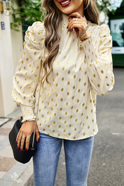 Elegant Polka Dot Fold Half A Turtleneck Tops