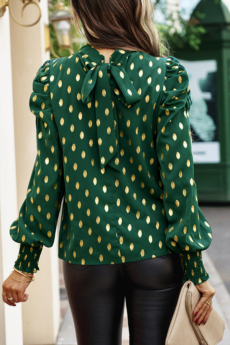 Elegant Polka Dot Fold Half A Turtleneck Tops