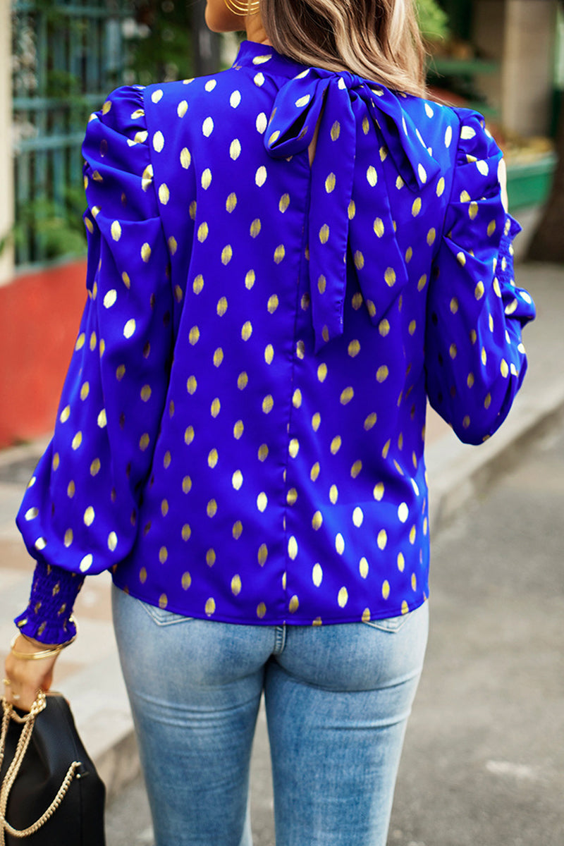 Elegant Polka Dot Fold Half A Turtleneck Tops