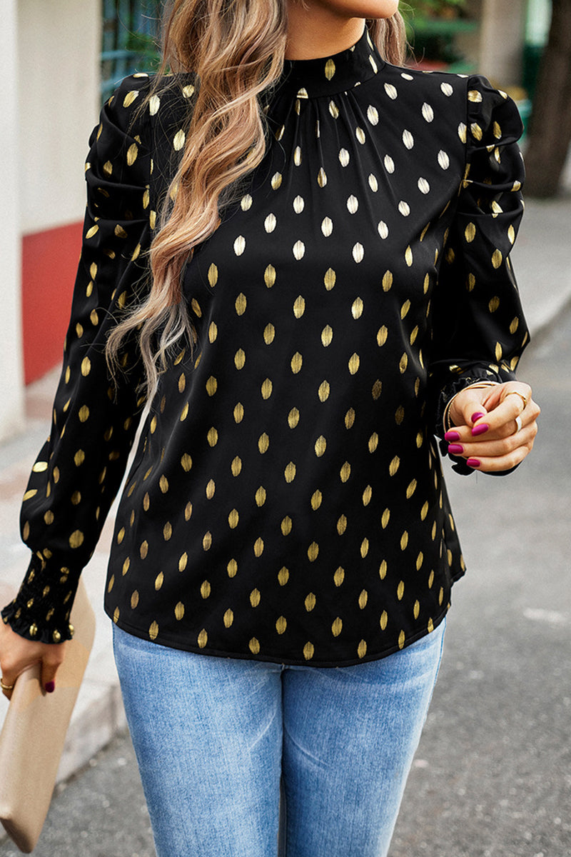 Elegant Polka Dot Fold Half A Turtleneck Tops