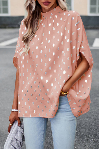 British Style Elegant Polka Dot Bandage Mandarin Collar Tops