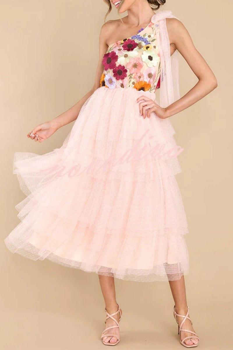 Elegant Patchwork Appliques Oblique Collar Princess Dresses