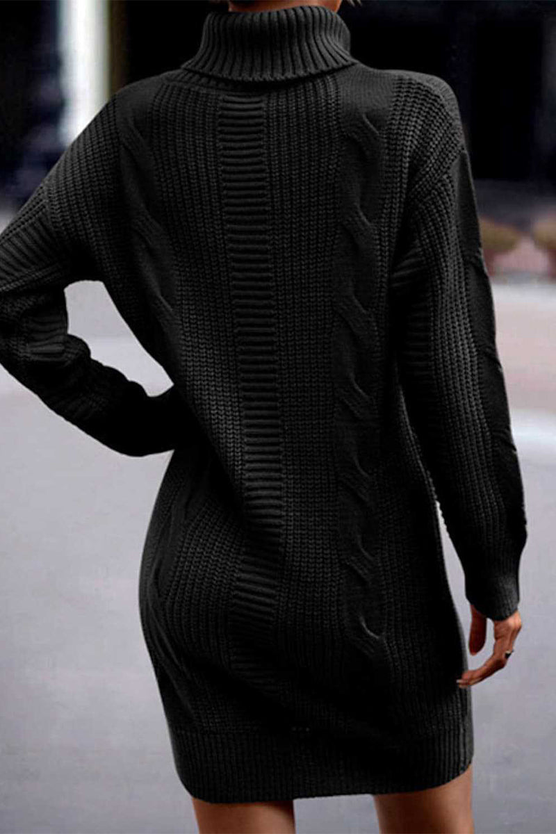 Casual Solid Make Old Turtleneck Long Sleeve Dresses