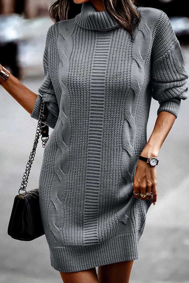 Casual Solid Make Old Turtleneck Long Sleeve Dresses