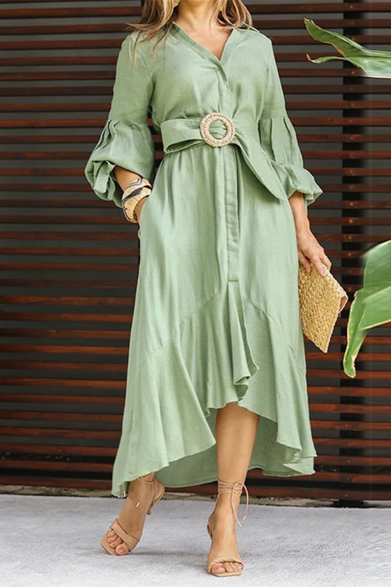 Street Solid With Belt V Neck A Line Dresses