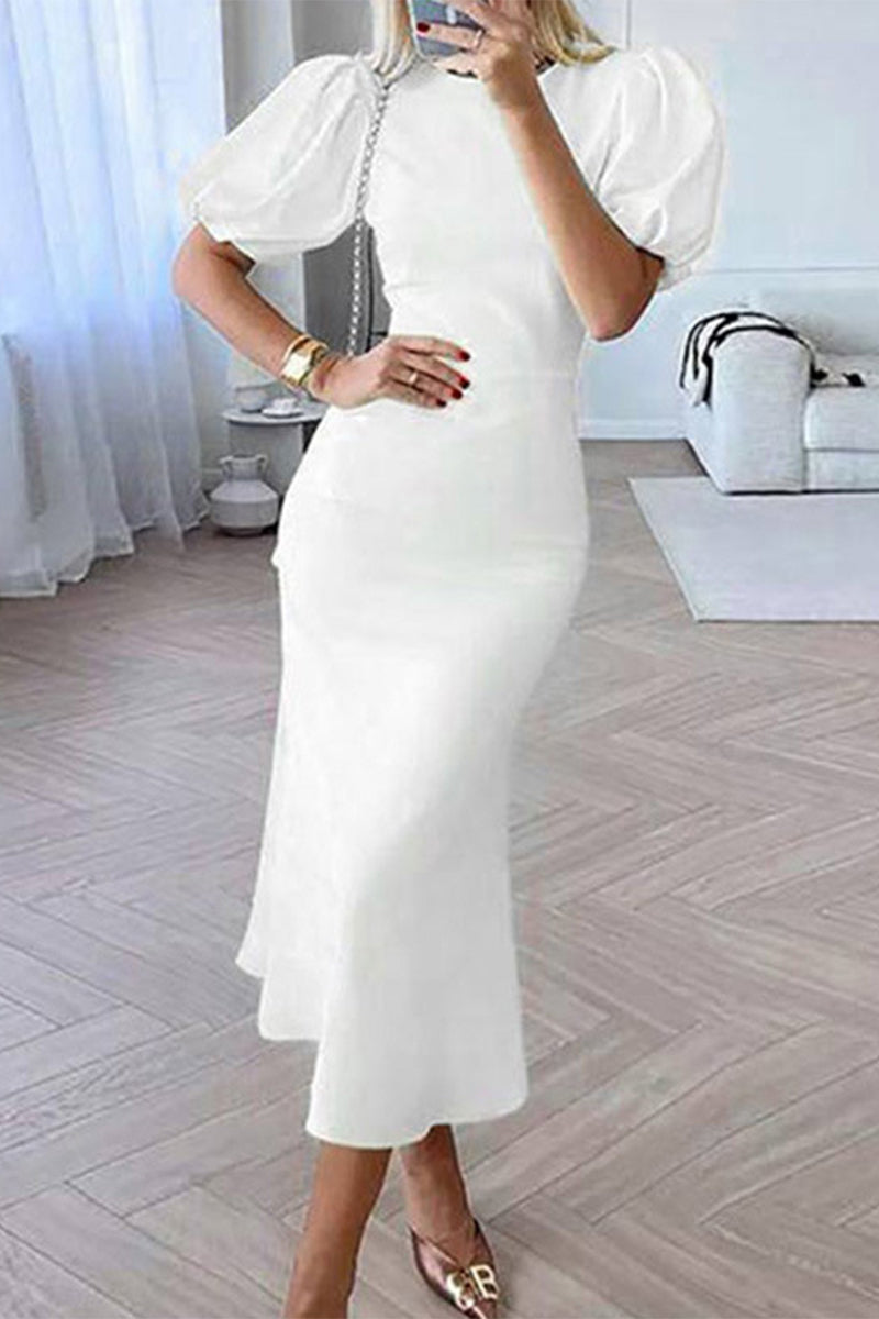 Elegant Solid O Neck A Line Dresses