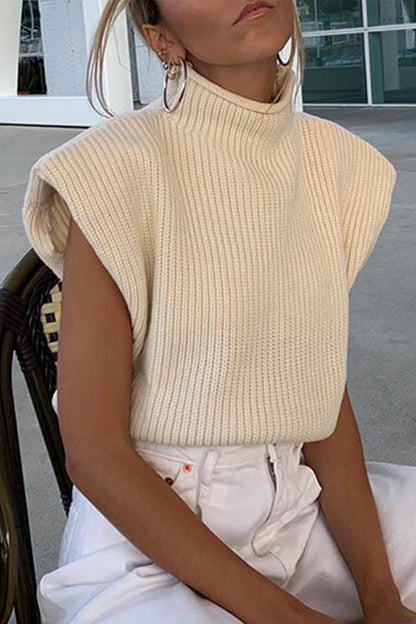 Casual Solid Turtleneck Tops Apricot