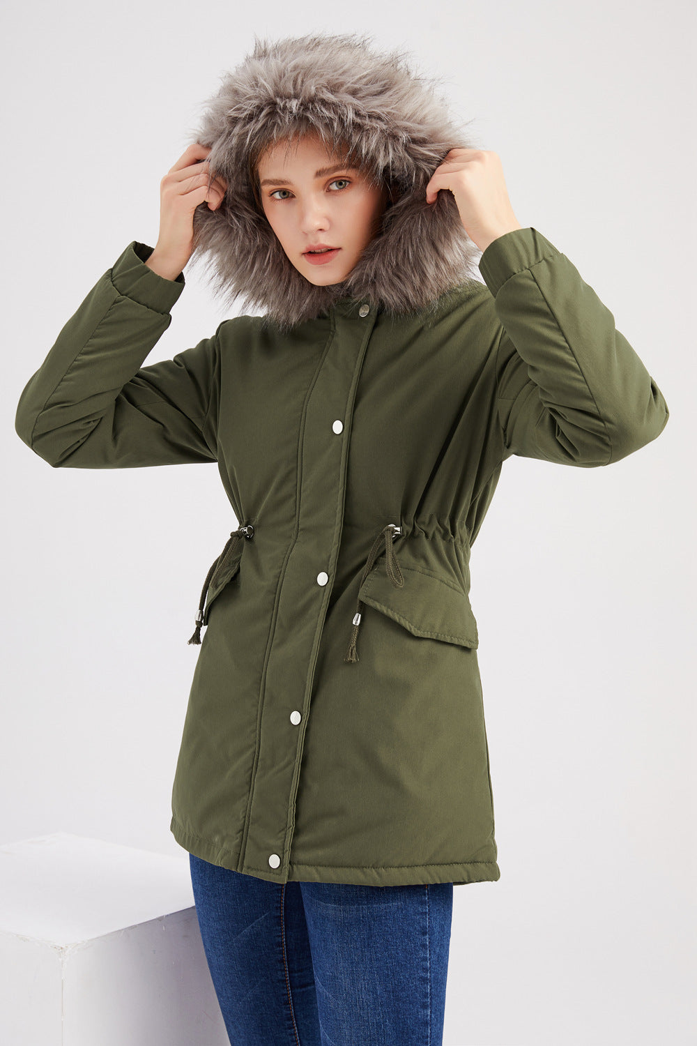 Fur Collar Fleece Cotton-Padded Parkas