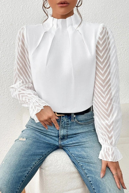 Casual Solid Patchwork Flounce Half A Turtleneck Tops