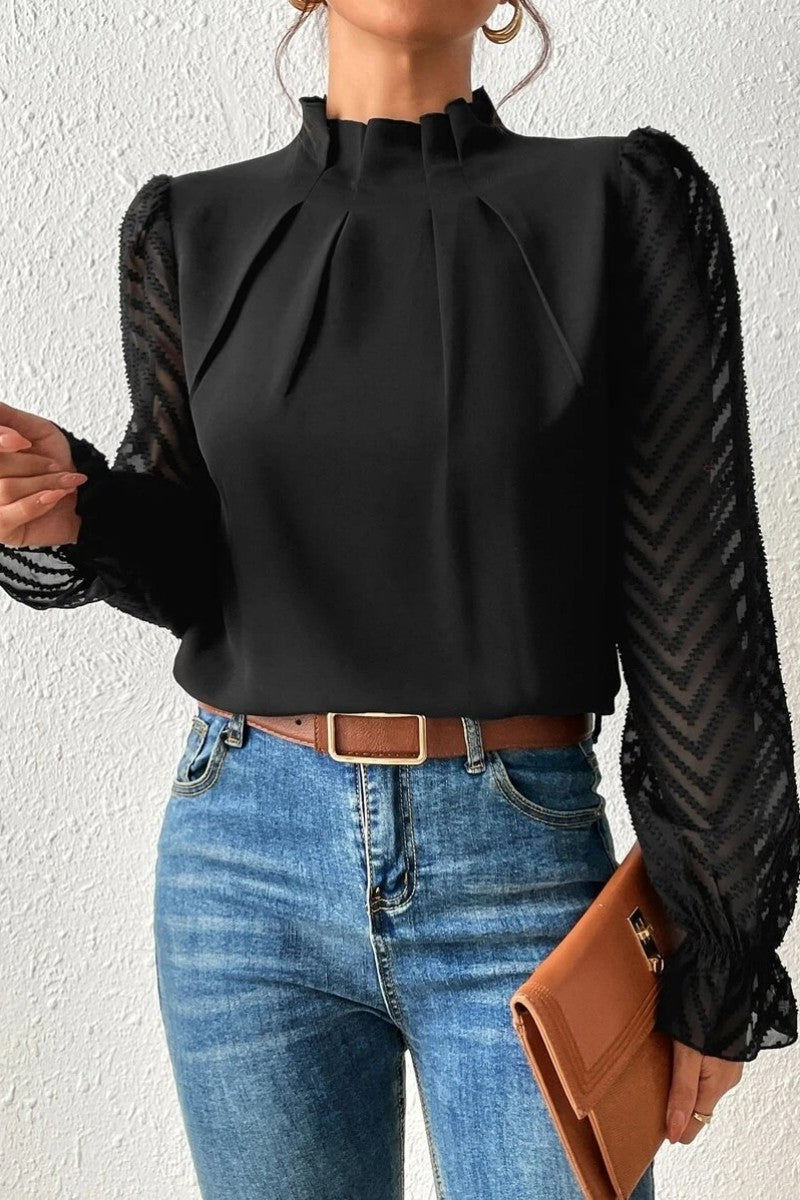 Casual Solid Patchwork Flounce Half A Turtleneck Tops