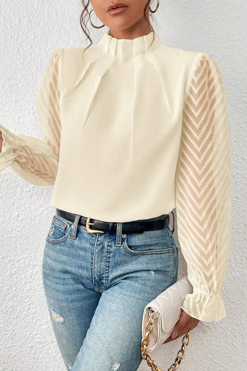 Casual Solid Patchwork Flounce Half A Turtleneck Tops