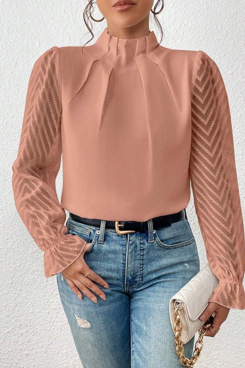 Casual Solid Patchwork Flounce Half A Turtleneck Tops