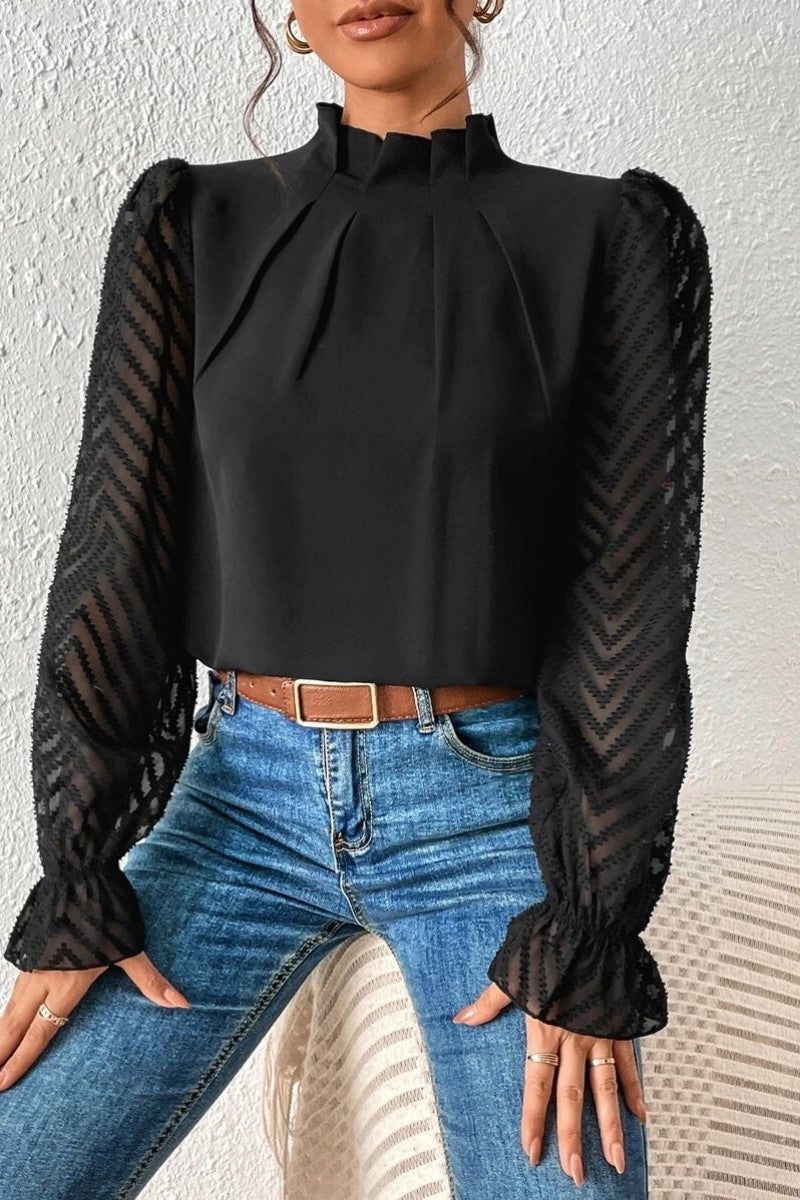 Casual Solid Patchwork Flounce Half A Turtleneck Tops