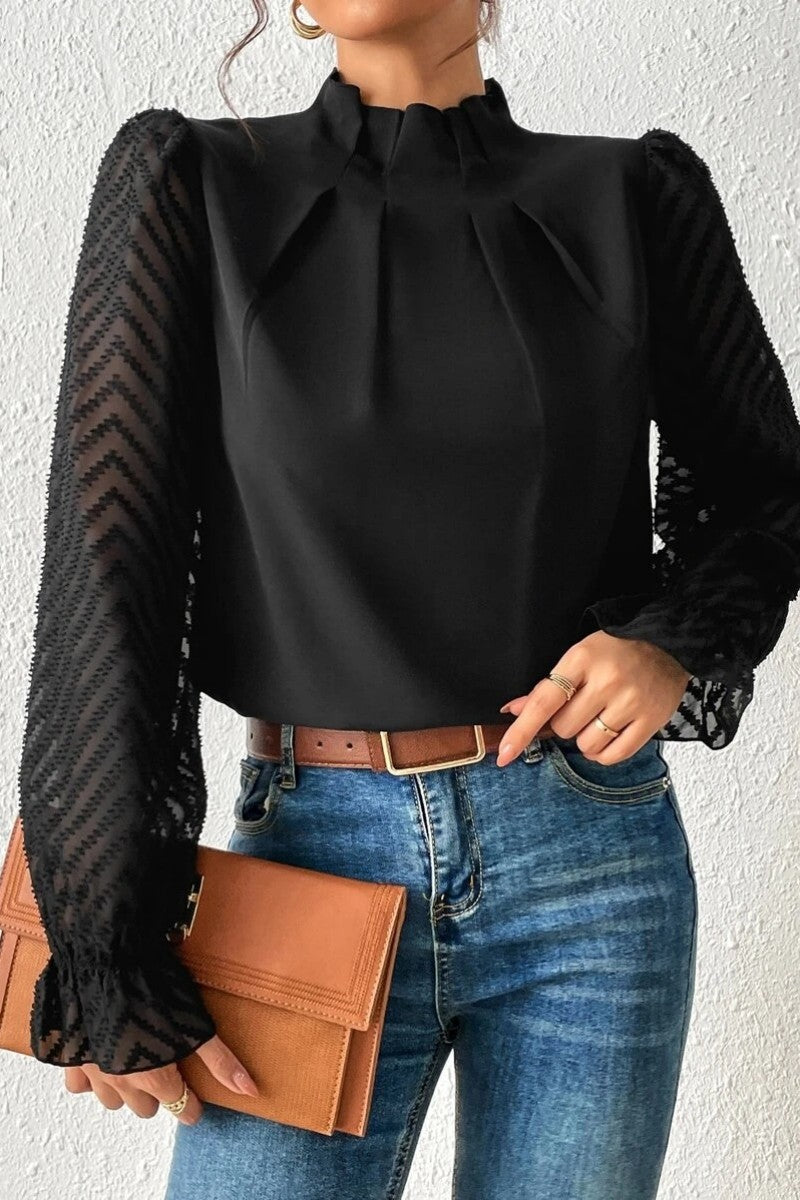 Casual Solid Patchwork Flounce Half A Turtleneck Tops