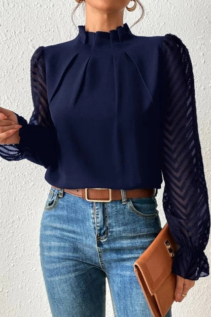 Casual Solid Patchwork Flounce Half A Turtleneck Tops