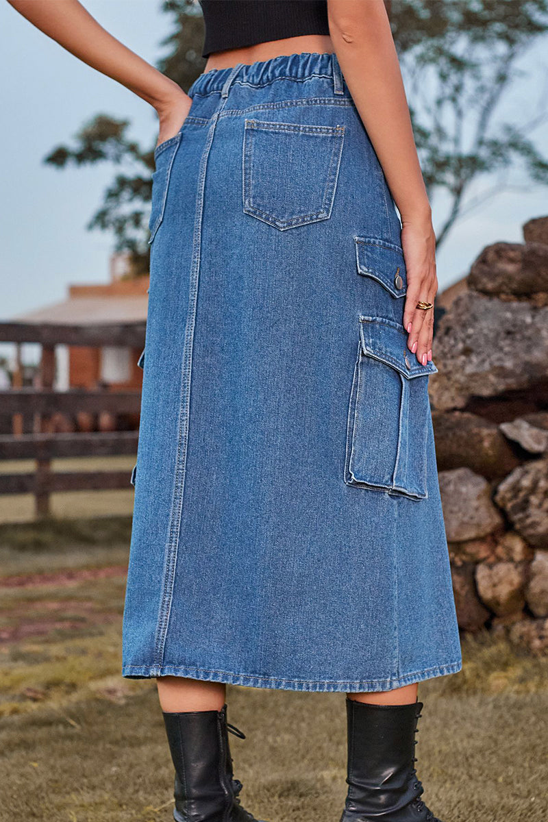 Casual Street Solid Slit High Waist Denim Skirts