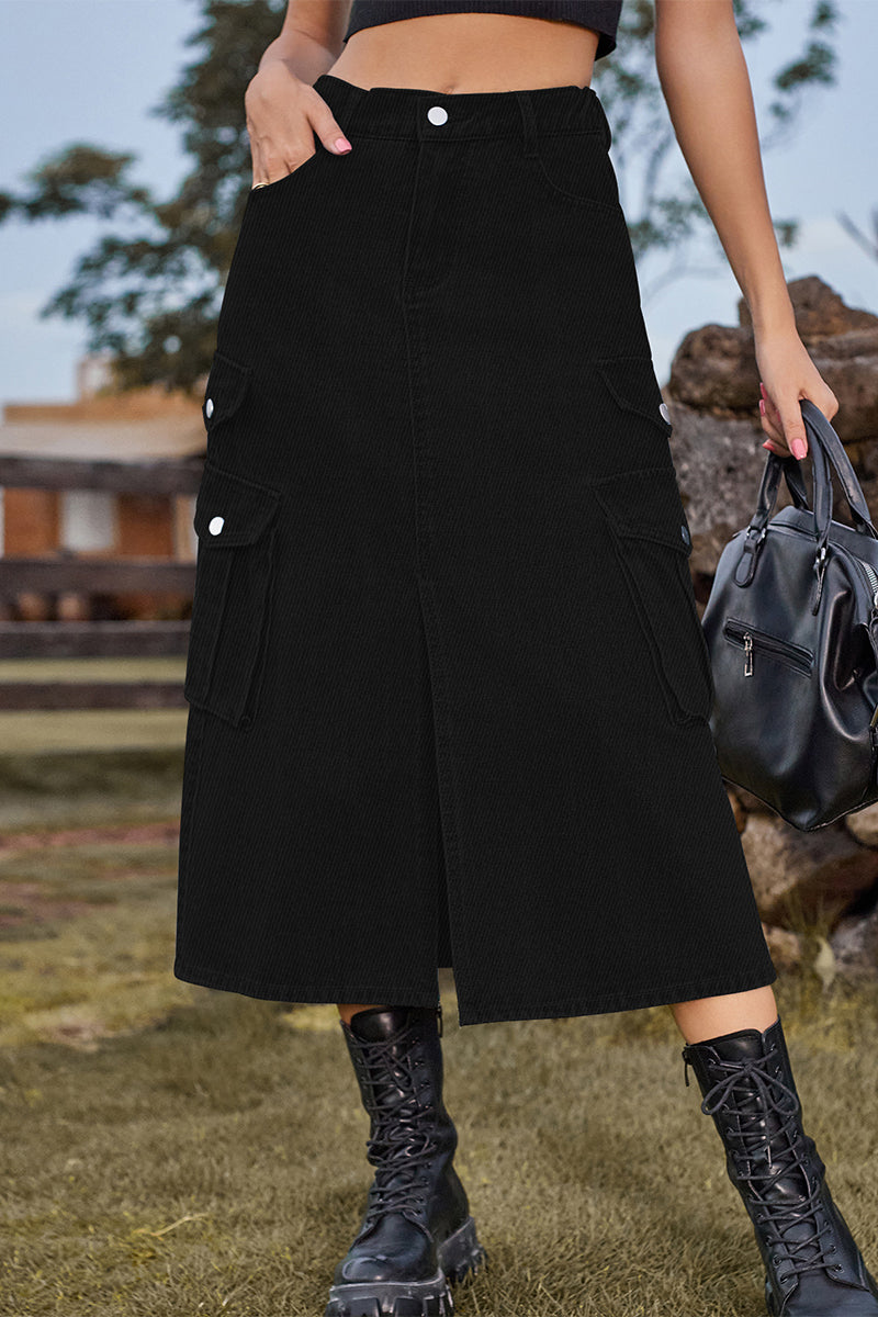 Casual Street Solid Slit High Waist Denim Skirts