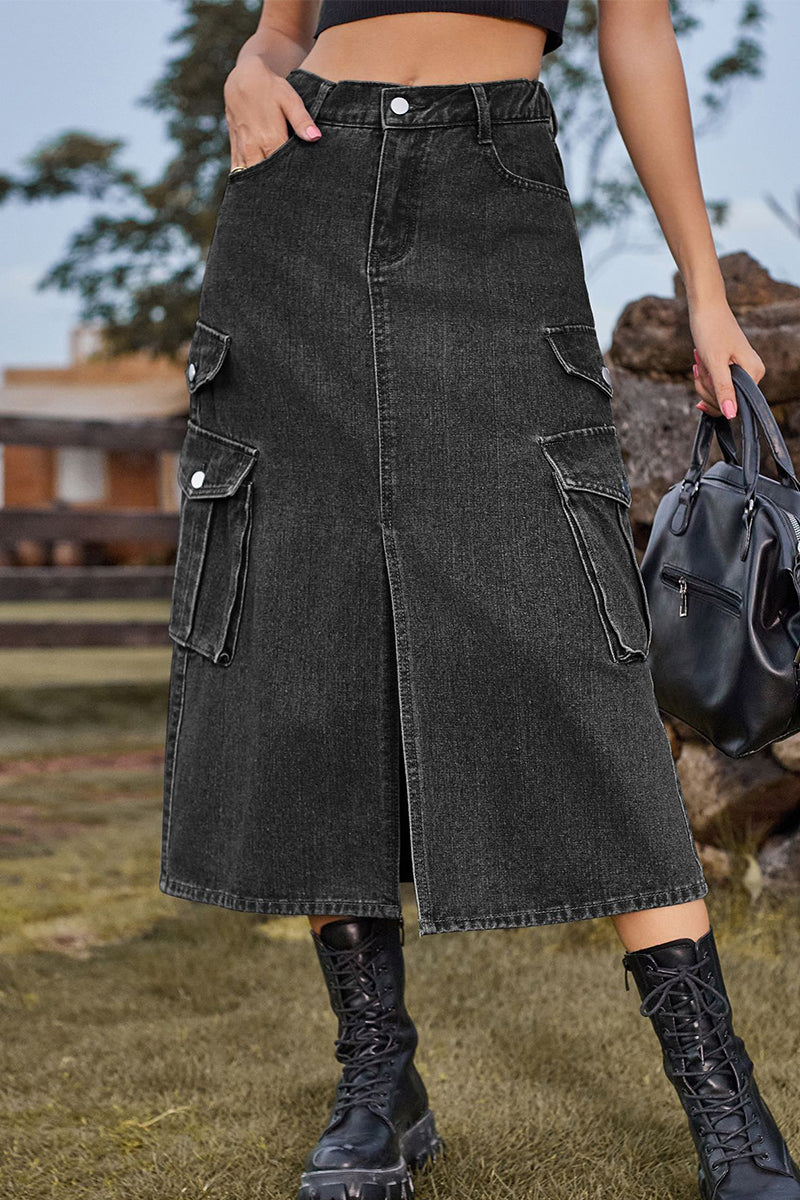 Casual Street Solid Slit High Waist Denim Skirts