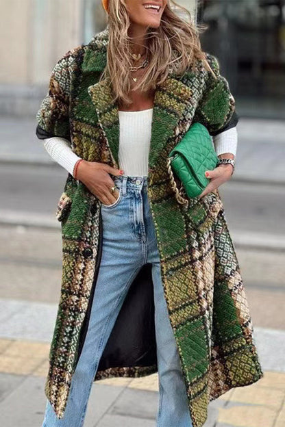 Elegant Patchwork Contrast Turndown Collar Outerwear