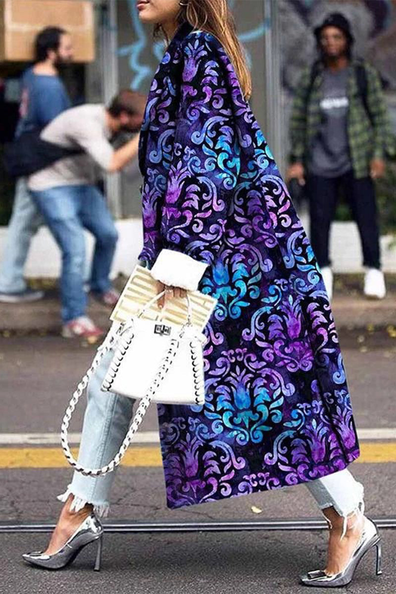 Street Elegant Print Patchwork Turn-back Collar Outerwear(5 Colors)