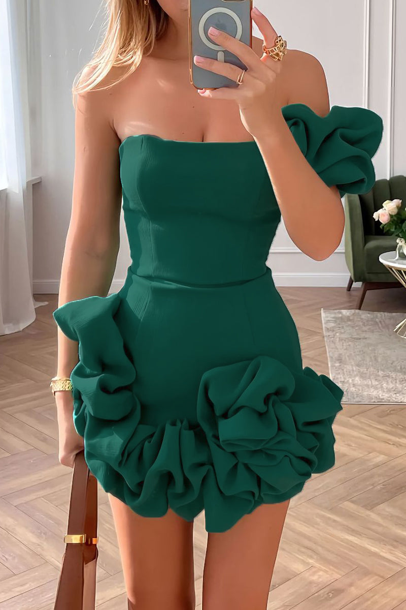 Sexy Solid Fold Asymmetrical One Shoulder Bud Dresses(3 Colors)