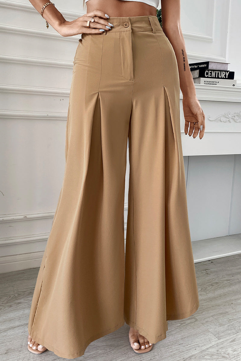 Elegant Solid Fold Loose Wide Leg Solid Color Bottoms(No Belt,3 Colors)