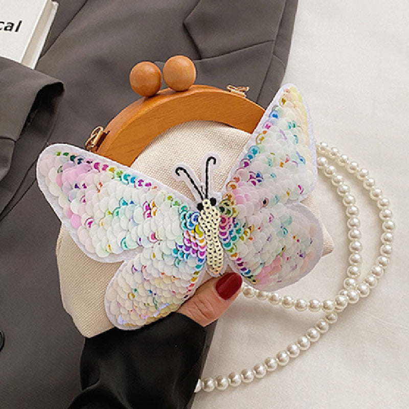 Casual Patchwork Butterfly Sequins Pearl Bags White One Size