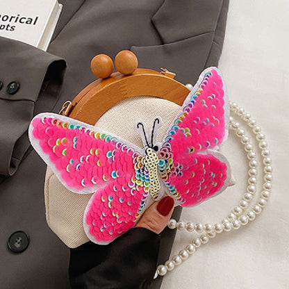 Casual Patchwork Butterfly Sequins Pearl Bags Pink One Size