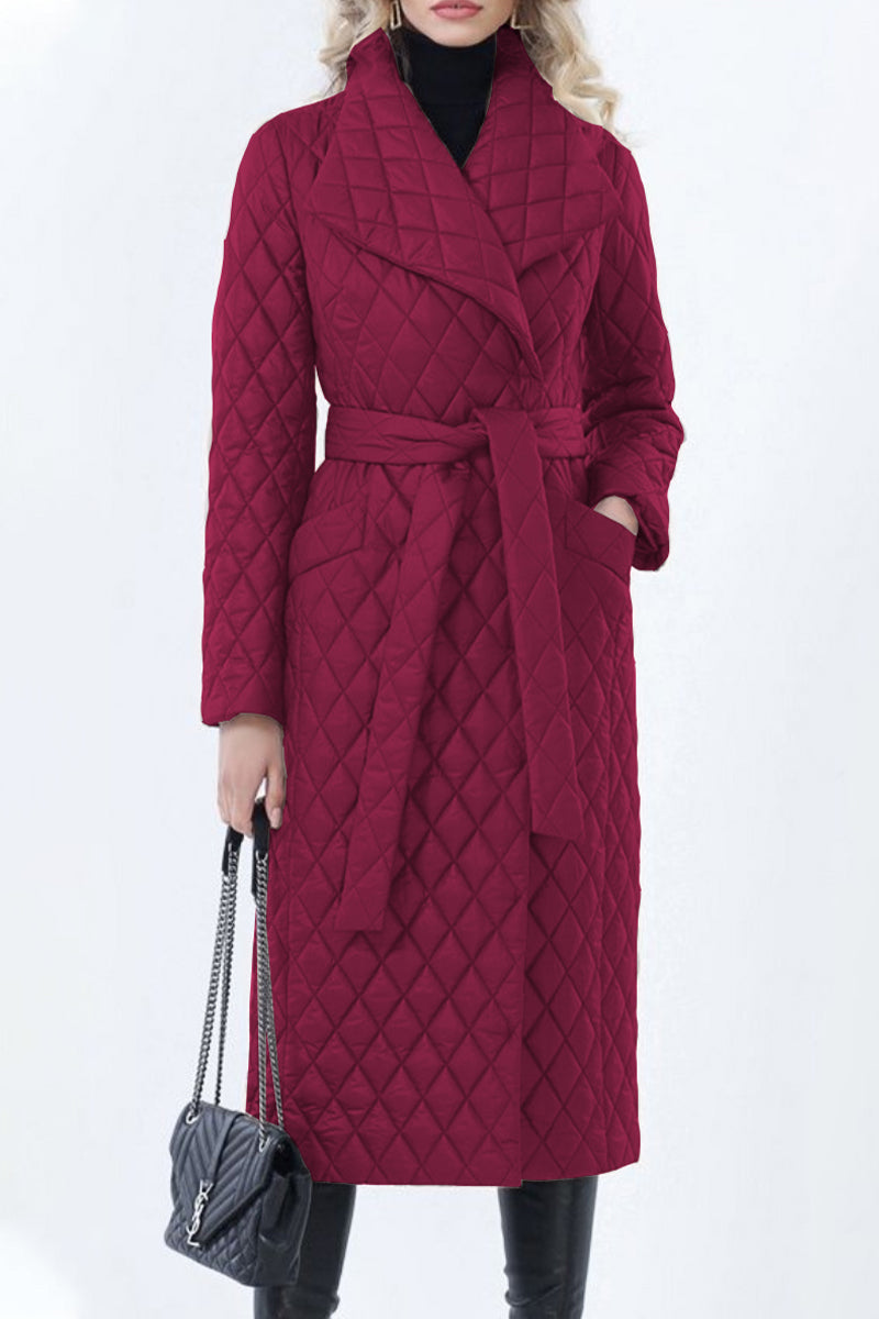 Elegant Solid Pocket Turndown Collar Outerwear(4 Colors) Burgundy