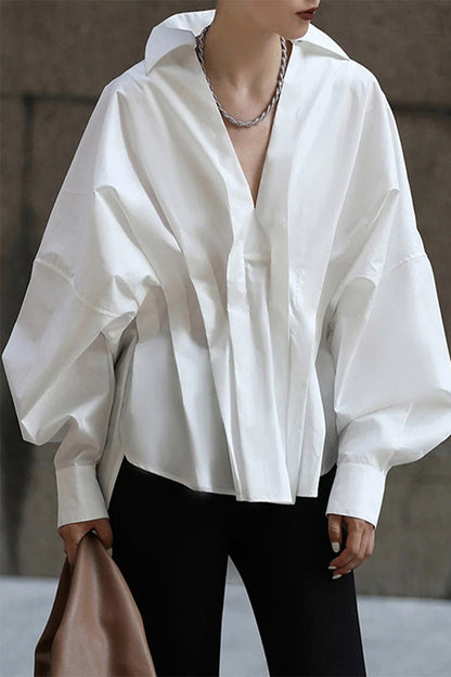 Work Solid Fold Turndown Collar Tops White One Size