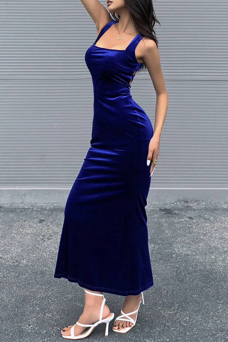 Elegant Solid Backless Square Collar Trumpet Mermaid Dresses