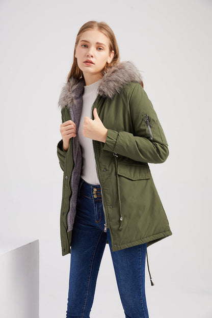Fur Collar Fleece Cotton-Padded Parkas