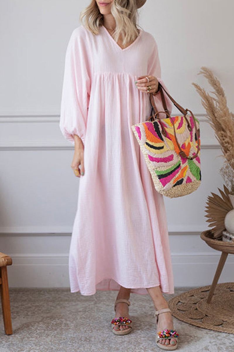 Casual Simplicity Solid Patchwork A Line Dresses(3 Colors) Pink